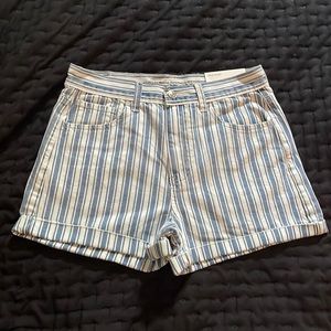 American Eagle blue and white striped mom short - 4